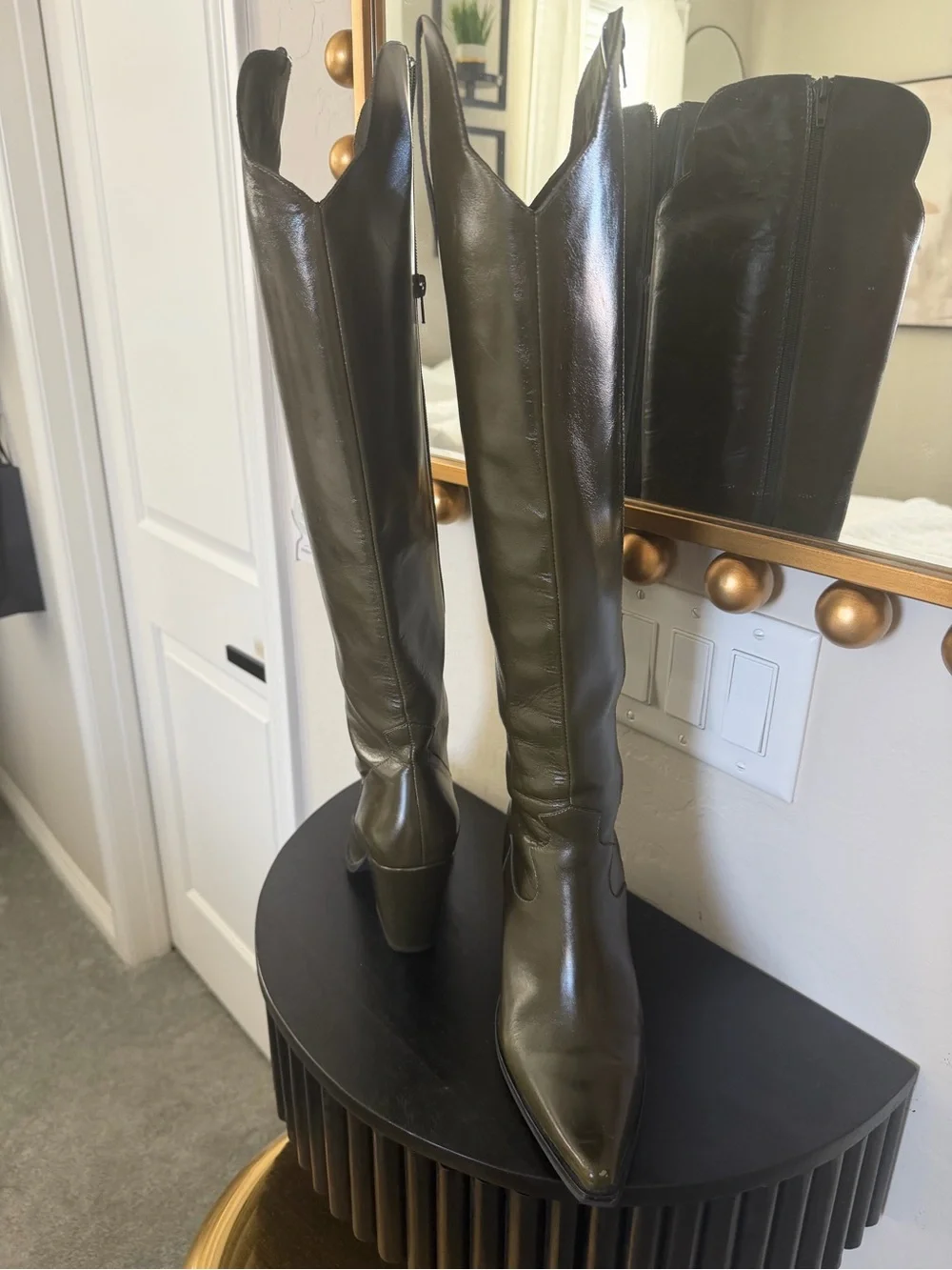 Free People Olive Green Leather Over-the-Knee Boots